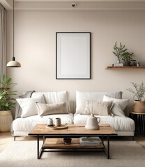 Beige living room mock-up