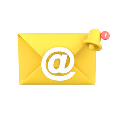 Email with bell notification chat isolated 3d render icon illustration