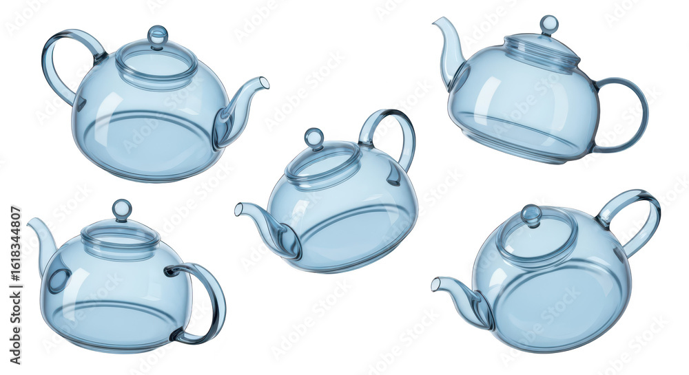 Aufkleber several clear glass teapots floating showing design and translucency against a white backdrop ideal 