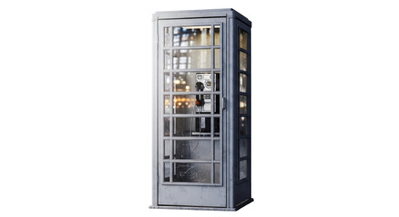 Vintage Phone Booth Communication Retro Telephone Urban Scene Cityscape Reflection