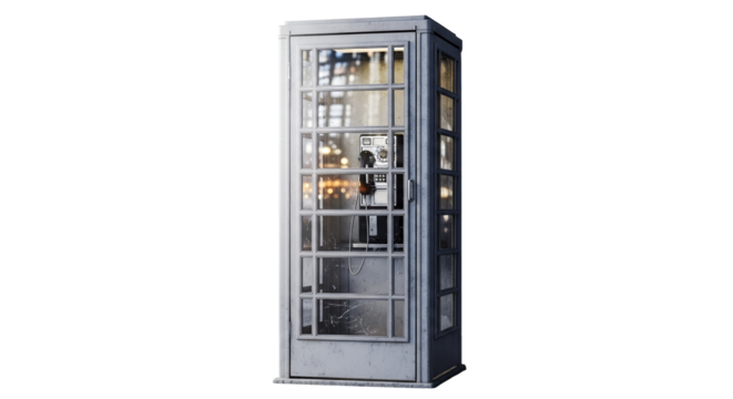 Vintage Phone Booth Communication Retro Telephone Urban Scene Cityscape Reflection