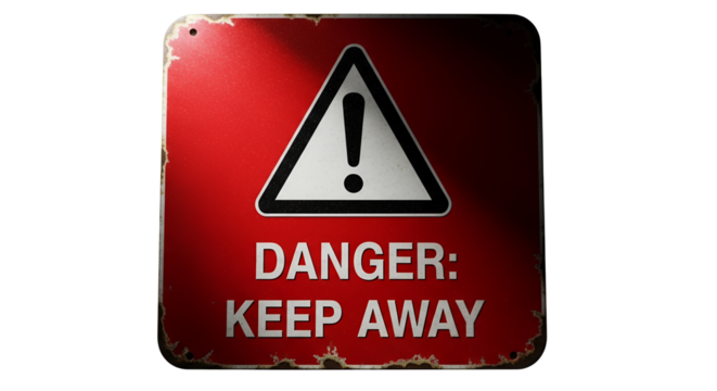 Vintage Red Danger Sign Warning Keep Away Rusty Metal Texture Industrial Alert Caution Si