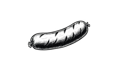 Hand-drawn sausage sketch on white background. Vector retro hand drawn illustration