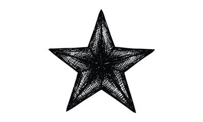 Obraz premium Intricate black wireframe star on white background. Vector retro hand drawn illustration