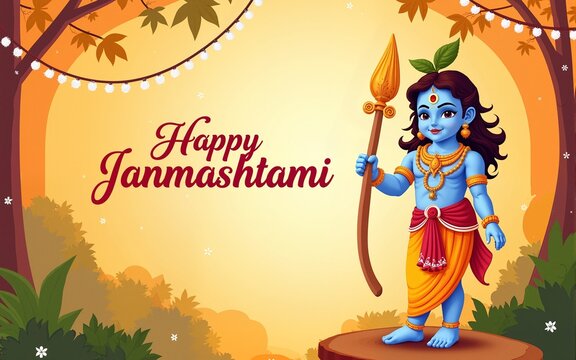 Happy Janmashtami Festival Design Background and Translate Happy Krishna Janmashtami Tamil Text - illustration. High quality