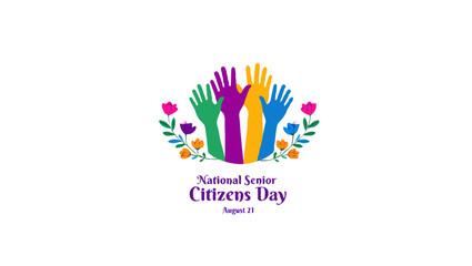 Vector art of colorful hands celebrate national senior citizens day on white background
