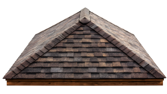 Composite roof shingle, mottled brown blend, thick profile, isolated on Transparent background