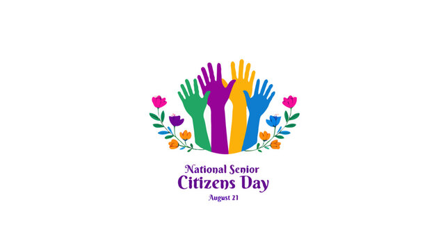 Vector art of colorful hands celebrate national senior citizens day on white background