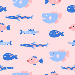 seamless vector pattern with cute fish, children design