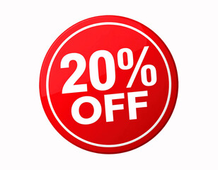 Bold Red 20% OFF Sale Badge with White Text, Circular Shape, Transparent Background PNG