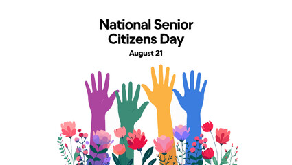 Vector art of celebrating national senior citizens day with colorful hands and flowers