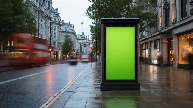 London Street Blank Green Advertising Kiosk.