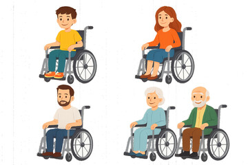Diverse Wheelchair User Vector Set – Disabled Children, Adults & Elderly in Hospital & Daily Life Scenes