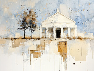 Shimmering Aura of Farm - high detail watercolor painting, original composition with painted textured