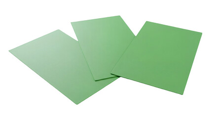 Three light green sheets layered against a black background.