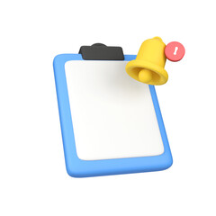 Clipboard and bell isolated 3d render icon illustration