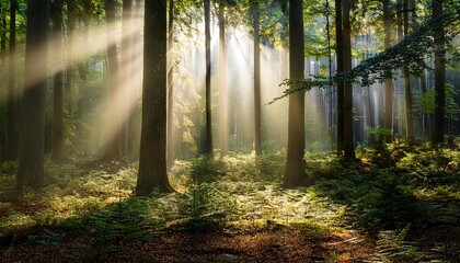 enchanted forest illumination captivating light beams in a mystical woodland setting