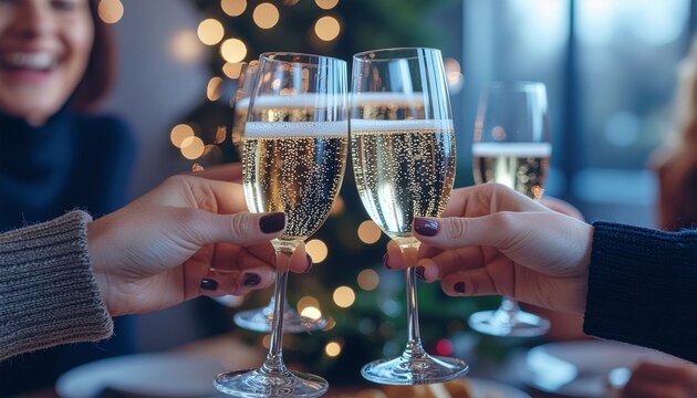 Friends Celebrating New Year’s Eve Outdoors with Sparklers and Confetti