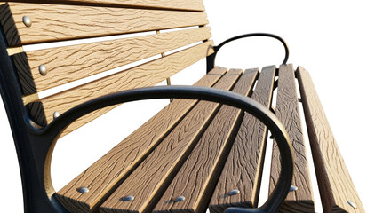 Wooden Park Bench with Metal Arms CloseUp View