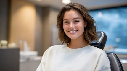 A young woman gets a cavity filled in a dental treatment room