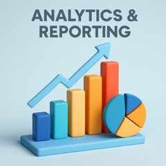Illustration of an analytics and reporting chart with upward trend and pie graph