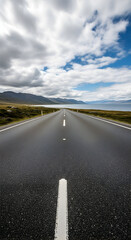Obraz premium Iceland's Empty Road: A Journey Through Asphalt, Sky, and Distant Mountains