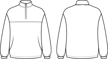 Unisex Quarter-Zip Pullover Sweatshirt Vector Illustration: Long Sleeve Design with Stand Collar and Panel Detail, Ideal for Casual Sportswear, Activewear, and Technical Apparel Flats. © Hasan Creatives