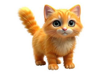 Adorable fluffy orange kitten with big eyes standing on a black background