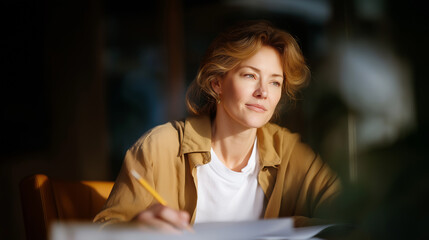 A writer revising a manuscript in natural light