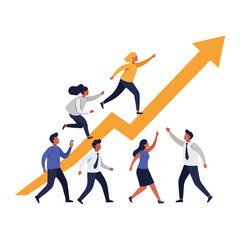 Dynamic Business Growth: People Climbing Up Arrow