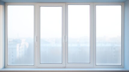 A window with four large panes on the left and one on the right, slightly ajar,