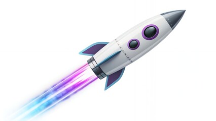 Cartoon Rocket Ship Soaring Through Space with Colorful Trail
