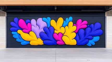 Vibrant abstract mural showcasing a dynamic interplay of colors and shapes, bringing life to an urban environment