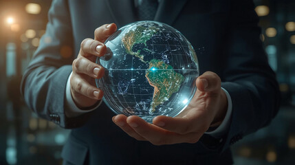 glowing teach earth in hands