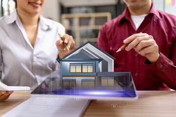 real estate agent holding a house, Architect designer working, house designer,