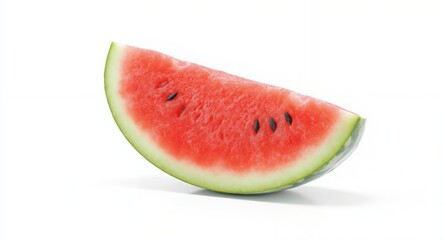 Close-up of a juicy watermelon slice against white background.