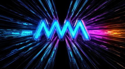 Dynamic neon logo design with vibrant colors and energetic light trails showcasing modern technology and creativity