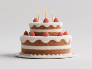 Whimsical 3D Felt Textured Three-Tier Birthday Cake Scene: Delightful Animal Party Celebration with Creative Illustration Style for Uplifting Greeting Cards, Book Covers, and Motivational Corporate Ba