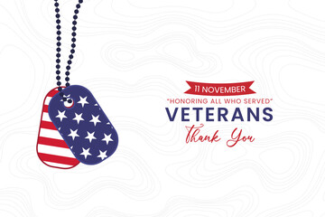 Happy Veterans Day with American patriotic theme, army locket design. Thank you veterans illustration