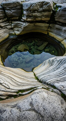 Serene Natural Pool Carved in Stone, Reflecting Clear Water and Pebbles