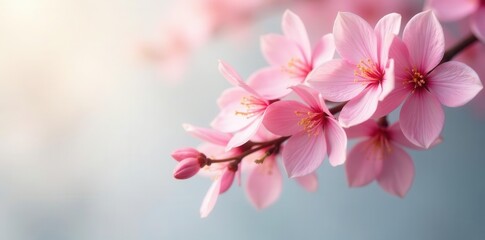 Obraz premium Delicate pink petals cascade onto pristine white, soft focus , fragile, ephemeral