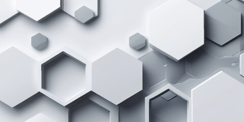 White and gray banner geometric pattern design with hexagons and abstract tech background, digital technology with molecule DNA.