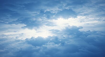Illustration of beautiful blue sky with fluffy clouds and sunlight shining through