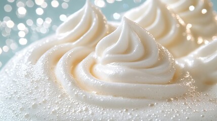 Close-up of whipped cream or foam, soft peaks