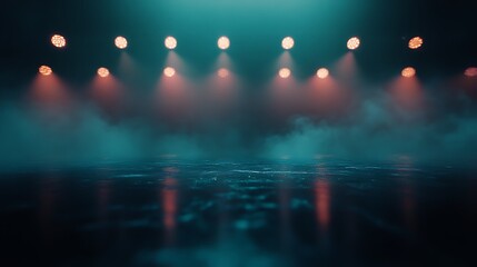 Smoky stage lit by spotlights