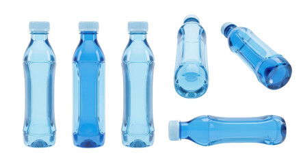 Naklejka premium Bottled water set displays various views against a clean white background ideal for health hydration and product promotion
