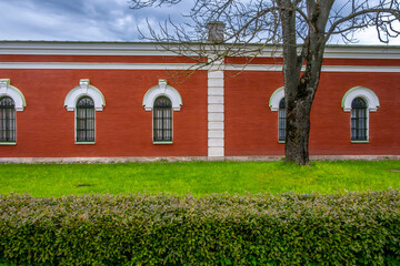 Brick walls of casemates in the Peter and Paul Fortress in St. Petersburg.