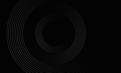 Black abstract background with circle lines. Modern black gray gradient rings. Suitable for banner, cover, poster, website, presentation, brochure, flyer, header