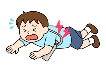 Child Hurt by Water Bottle After Falling
An illustration of a child crying in pain after falling and getting hurt by a water bottle that was slung over their shoulder. 