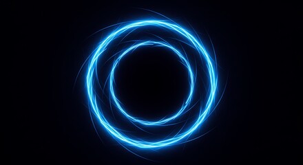 Abstract blue glowing double ring with swirling energy